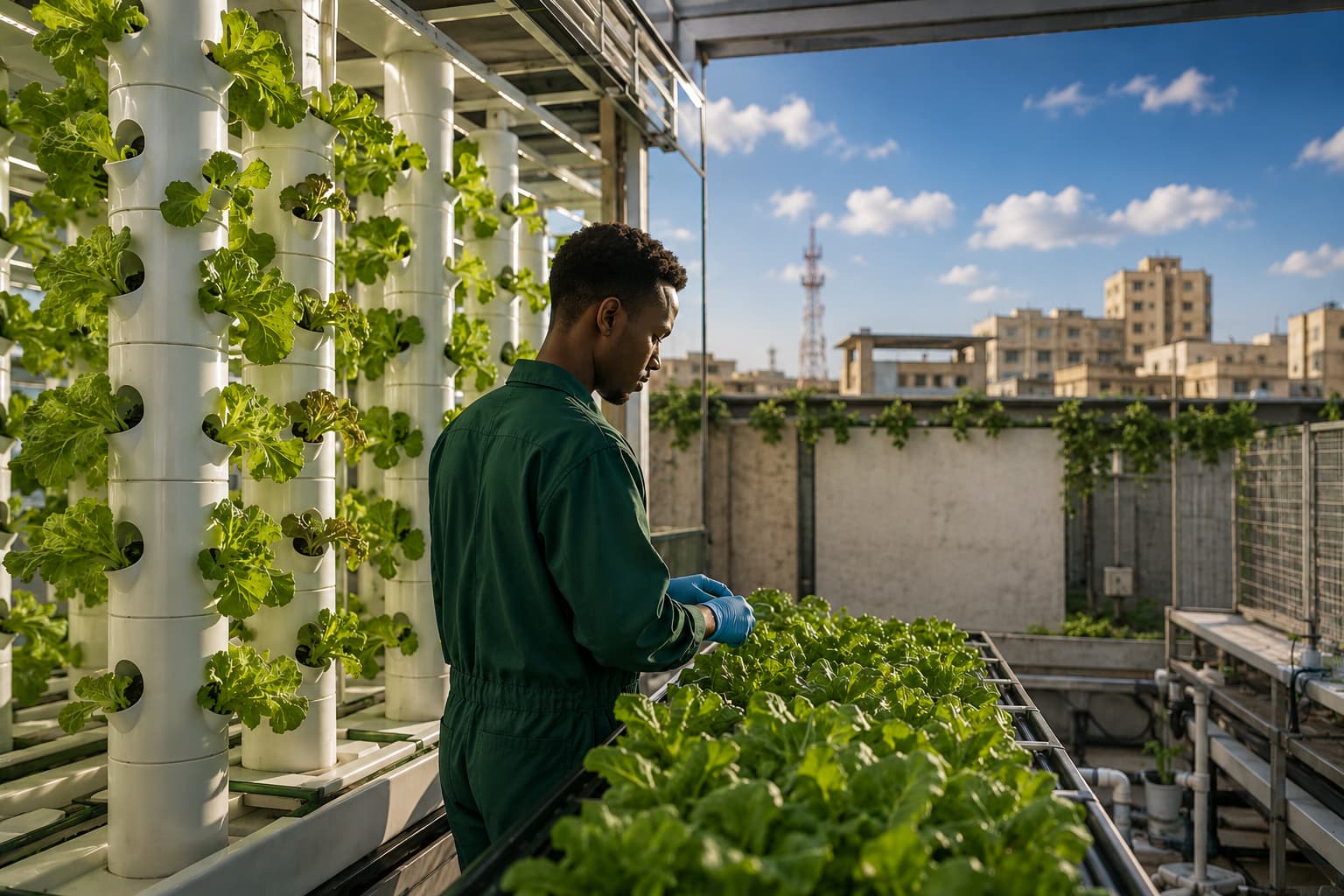 Kayan Tech Farm — greenhouse worker harvesting fresh tomatoes